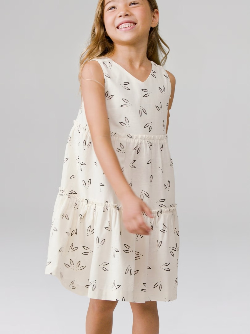 Hanna Andersson Cotton Linen Blend NWOT Tiered Ruffle Accent Bunny Printed Dress